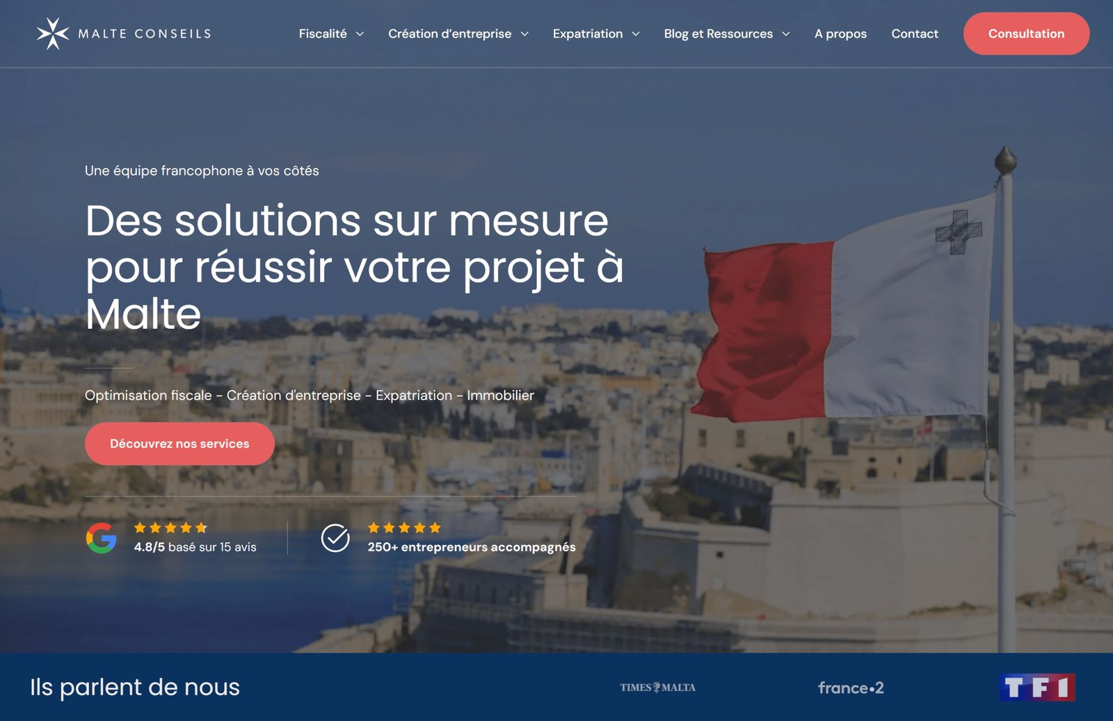 Site internet de Malte Conseils, conseil aux entrepreneurs
