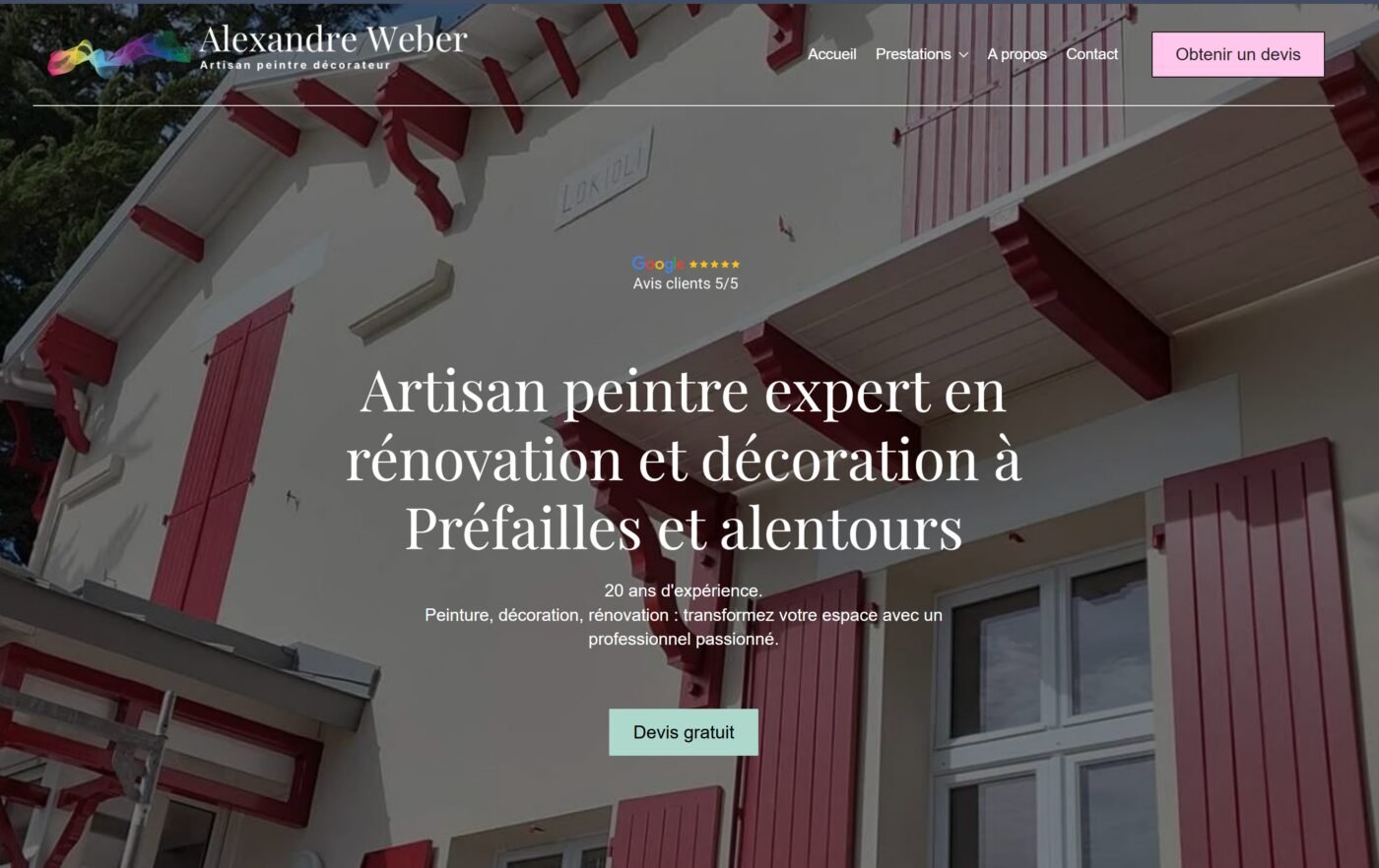 Site internet de la SARL Alexandre Weber, artisan peintre à Préfailles