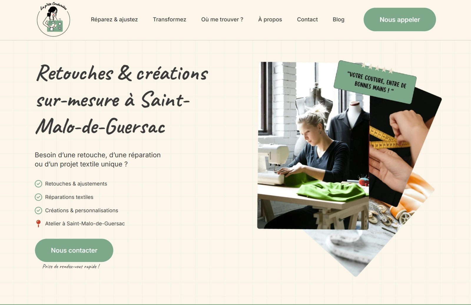 Site internet de La P'tite Couturière, retouches à Saint-Malo-de-Guersac