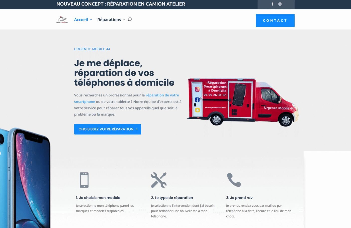 Site internet d'Urgence Mobile 44 à Nantes