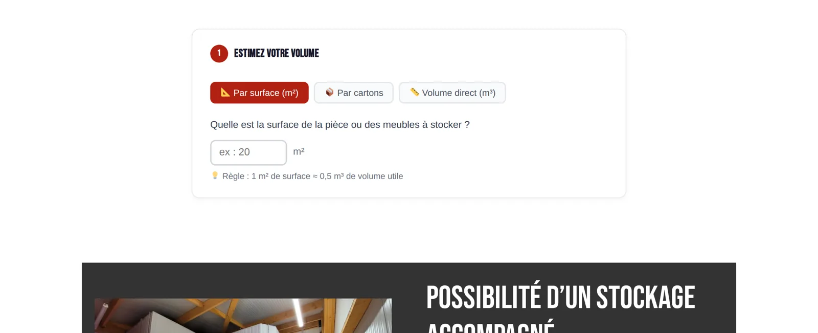 Générateur de devis en ligne sur mesure : estimateur de volume et de prix du site Box 44
