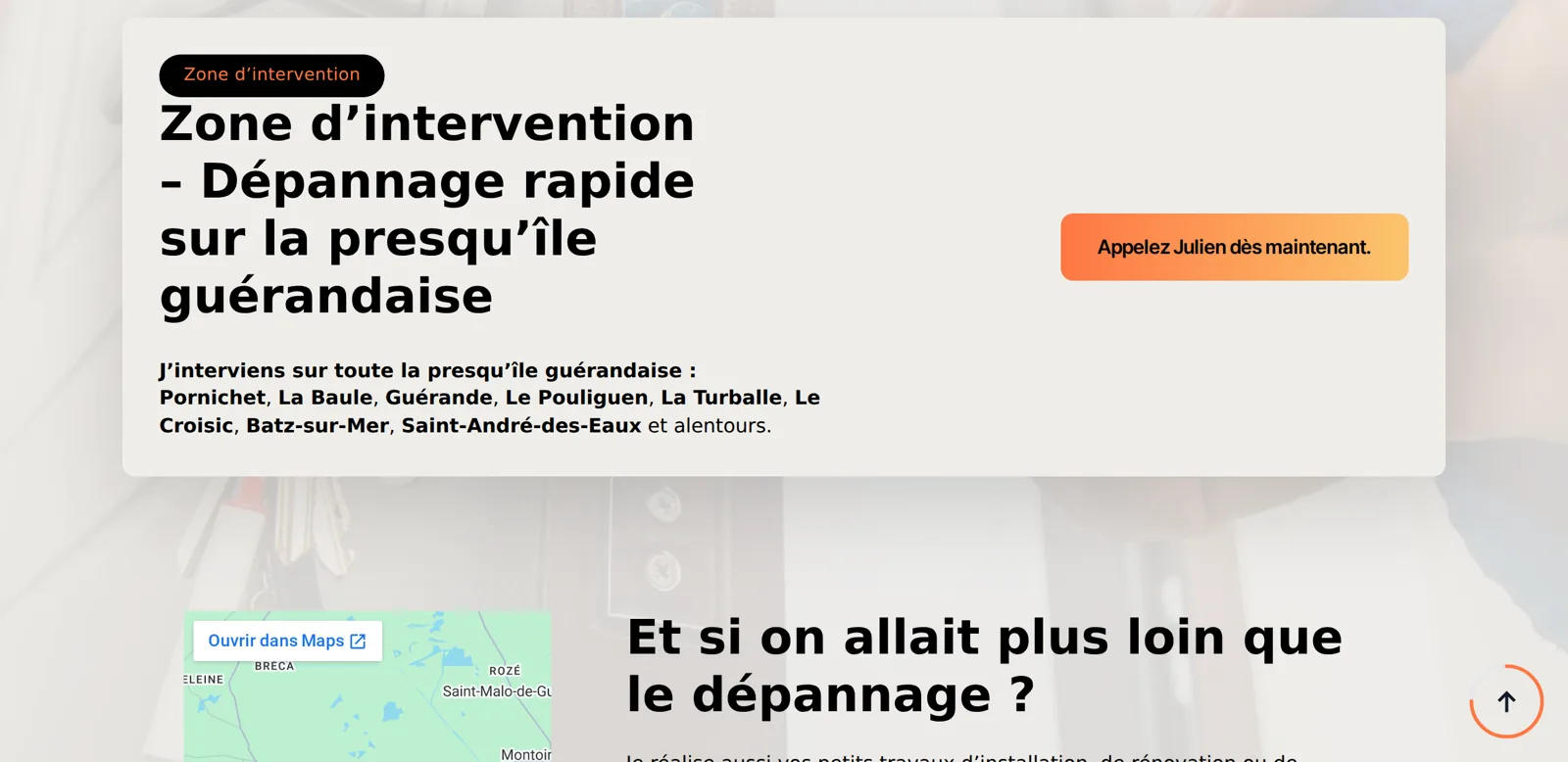 Site internet pour artisan : zone d'intervention de PSV Dépannage sur la presqu'île guérandaise