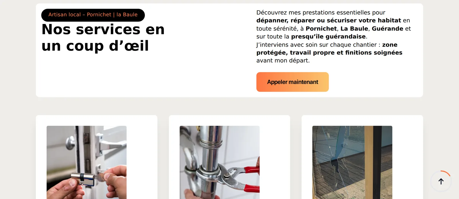 Site internet pour plombier serrurier vitrier : présentation claire des services de PSV Dépannage